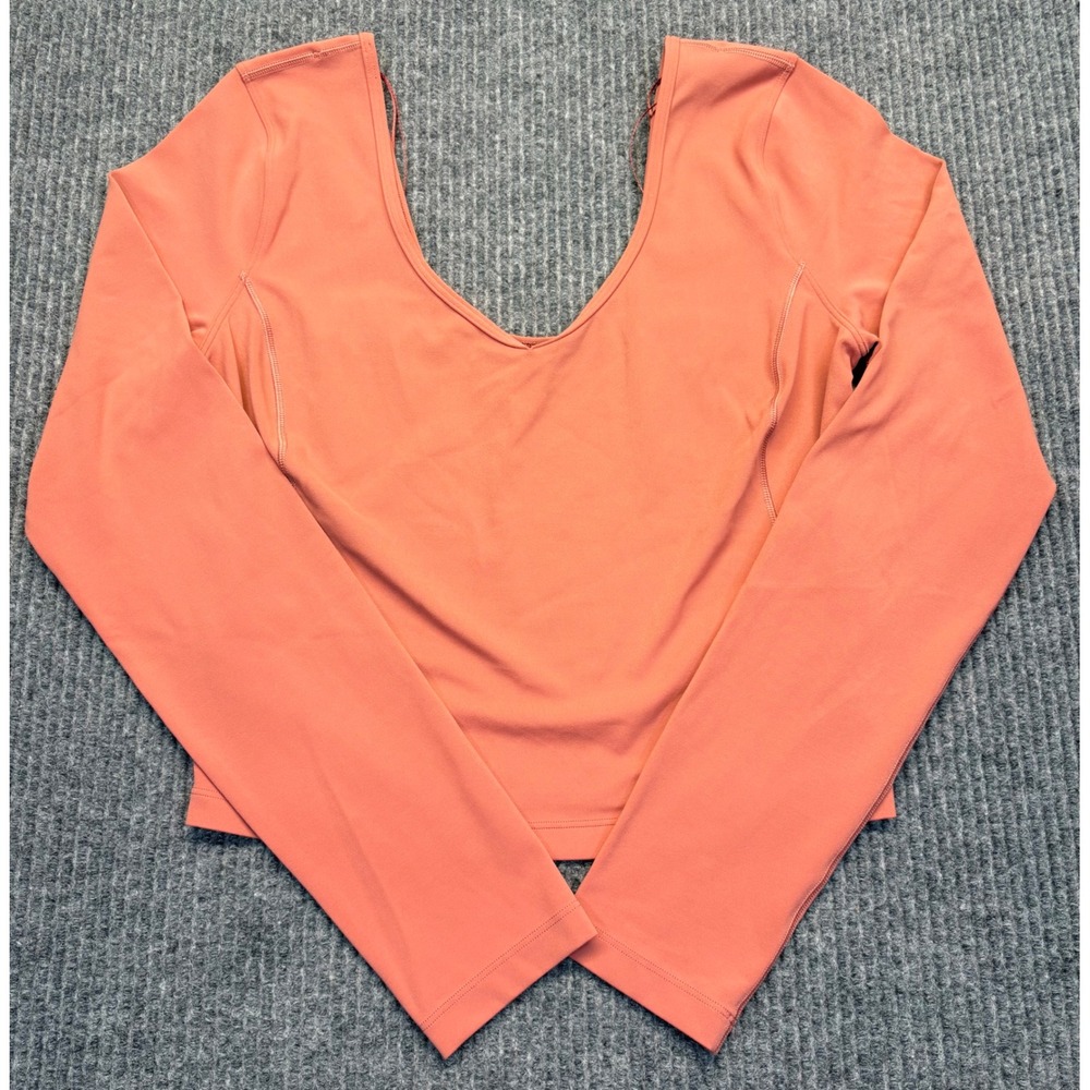 Lululemon Align Long Sleeve Shirt Nulu Coral Orange V-Neck Crop Top Slim Fit